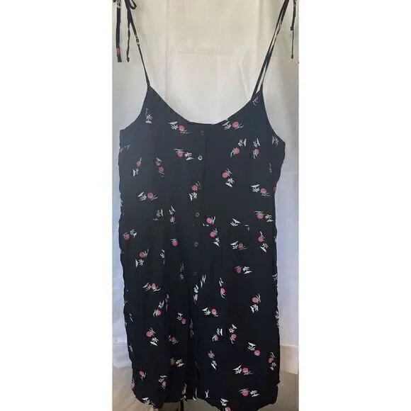 Levi's Summer Womens M Black Palm Tree Island Sun Gulls Baby Doll Strap‎ Dress - Picture 2 of 8